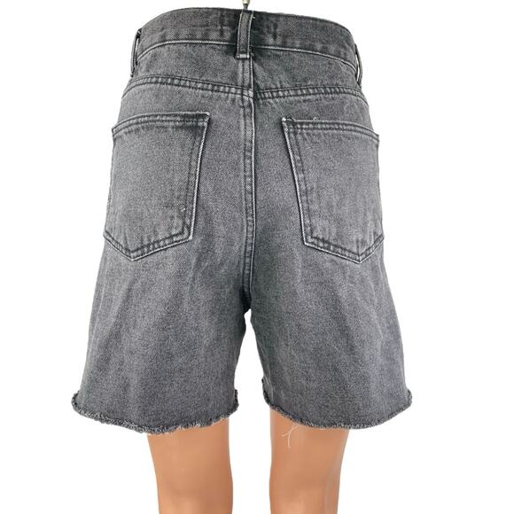 Storets Black High Waisted Frayed Raw Hem Cutoff Bermuda Denim Jeans Shorts Sz S - Picture 3 of 4
